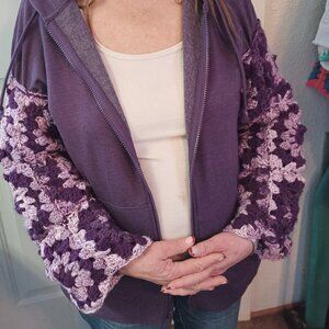 upcycled Sweatshirt with Crochet Granny Square sleeves